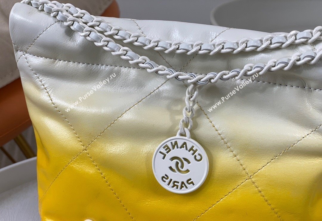 Chanel 22 Patent Gradient Calfskin  Lacquered Metal Mini Shopping Bag AS3980 White/Yellow 2024 0626 (SM-240626055)