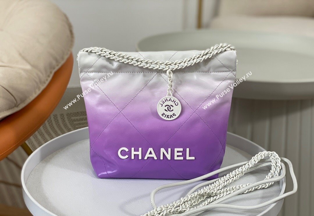 Chanel 22 Patent Gradient Calfskin  Lacquered Metal Mini Shopping Bag AS3980 White/Purple 2024 0626 (SM-240626056)