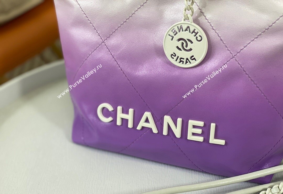 Chanel 22 Patent Gradient Calfskin  Lacquered Metal Mini Shopping Bag AS3980 White/Purple 2024 0626 (SM-240626056)