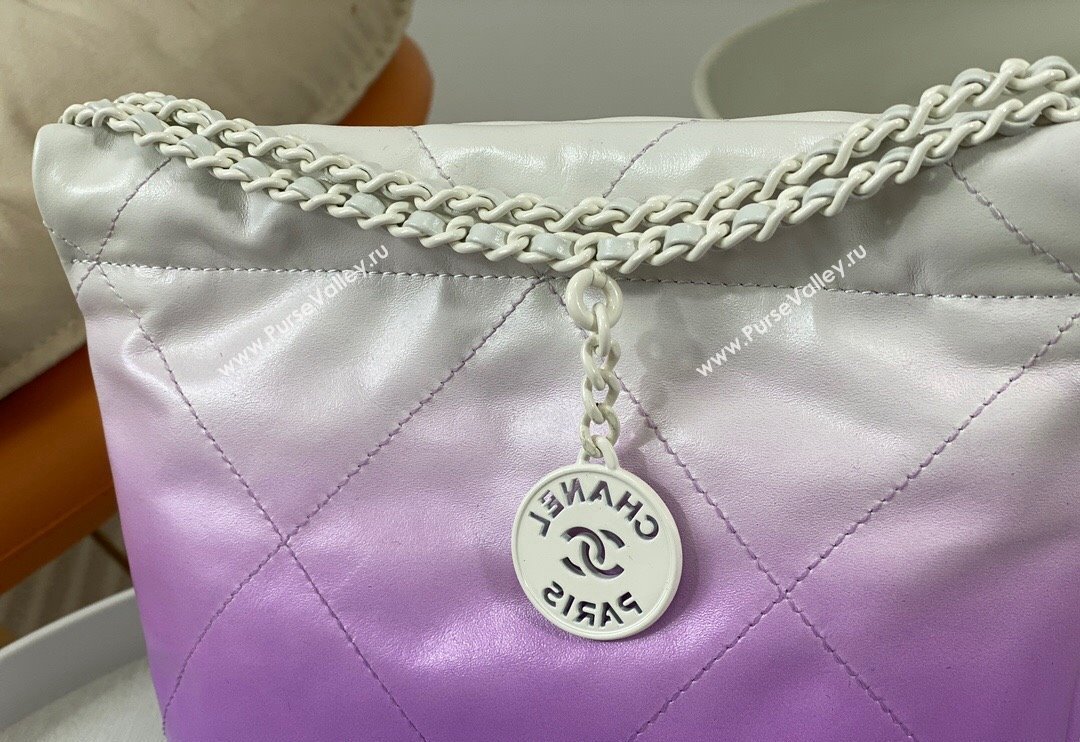 Chanel 22 Patent Gradient Calfskin  Lacquered Metal Mini Shopping Bag AS3980 White/Purple 2024 0626 (SM-240626056)