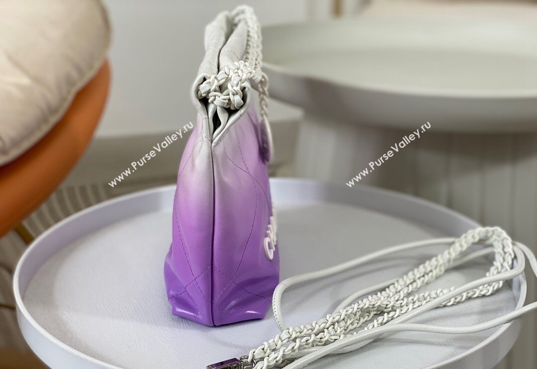 Chanel 22 Patent Gradient Calfskin  Lacquered Metal Mini Shopping Bag AS3980 White/Purple 2024 0626 (SM-240626056)