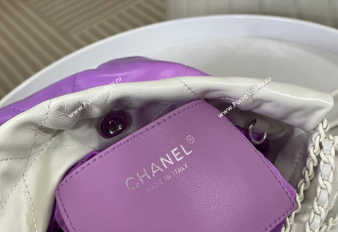 Chanel 22 Patent Gradient Calfskin  Lacquered Metal Mini Shopping Bag AS3980 White/Purple 2024 0626 (SM-240626056)