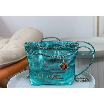 Chanel 22 Metallic Shiny Calfskin Mini Shopping Bag AS3980 Green2 2024 (SM-240626091)