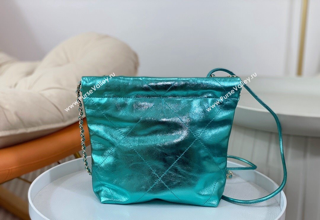 Chanel 22 Metallic Shiny Calfskin Mini Shopping Bag AS3980 Green2 2024 (SM-240626091)