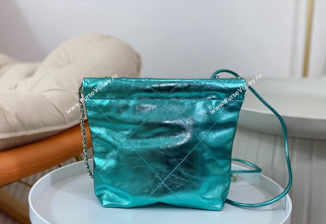 Chanel 22 Metallic Shiny Calfskin Mini Shopping Bag AS3980 Green2 2024 (SM-240626091)