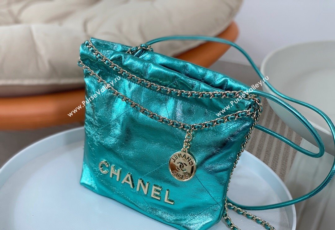 Chanel 22 Metallic Shiny Calfskin Mini Shopping Bag AS3980 Green2 2024 (SM-240626091)