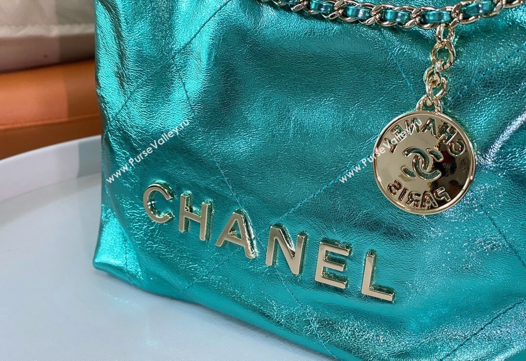 Chanel 22 Metallic Shiny Calfskin Mini Shopping Bag AS3980 Green2 2024 (SM-240626091)