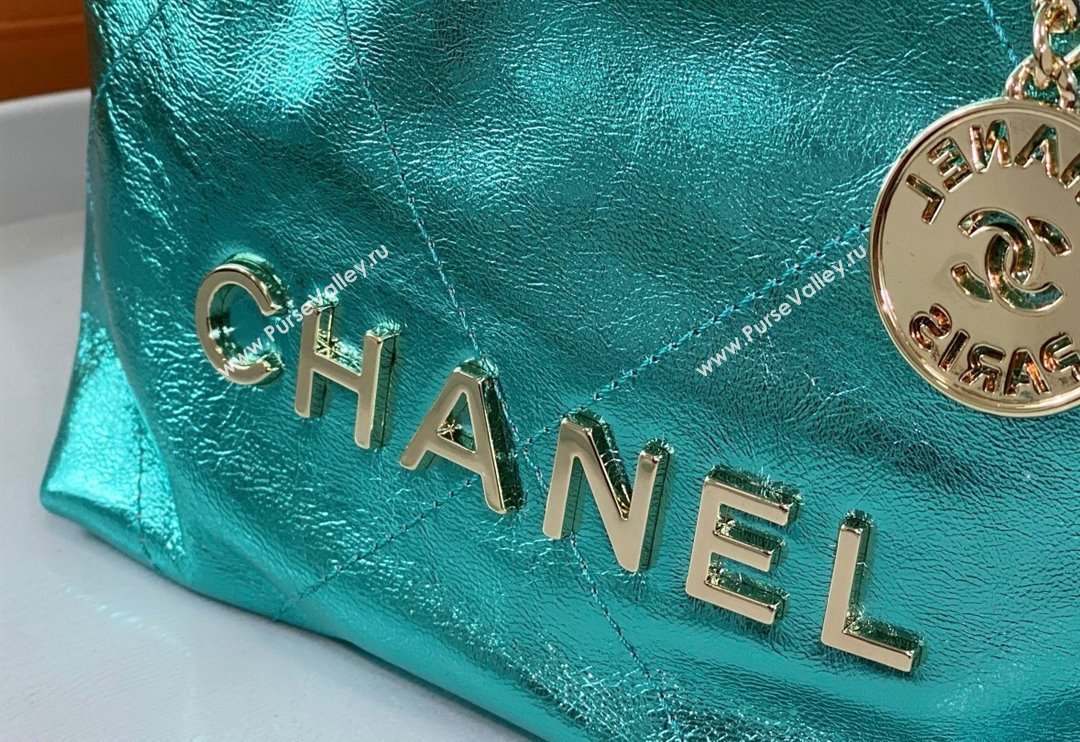 Chanel 22 Metallic Shiny Calfskin Mini Shopping Bag AS3980 Green2 2024 (SM-240626091)