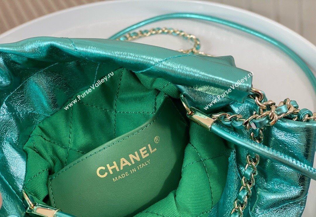 Chanel 22 Metallic Shiny Calfskin Mini Shopping Bag AS3980 Green2 2024 (SM-240626091)