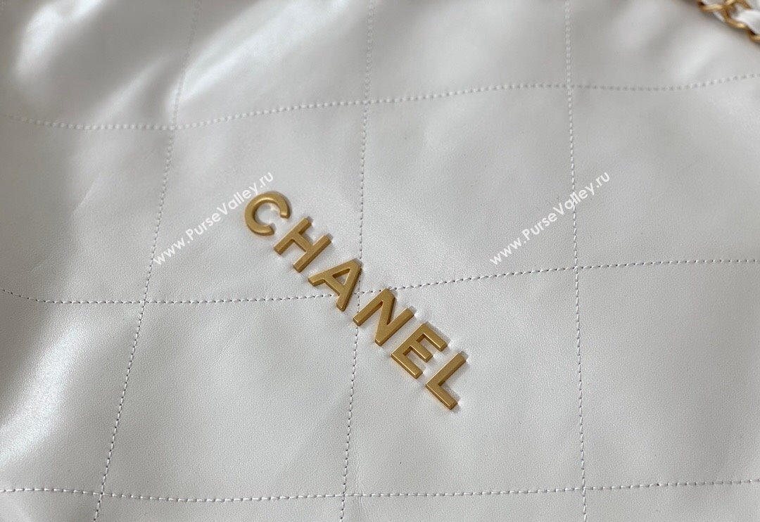 Chanel 22 Matte Calfskin Leather Shopping Bag AS3261 White/Aged Gold 2024 0626 (SM-240626075)