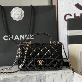 Chanel Patent Calfskin Mini Flap Bag with Top Handle AS2431 Black 2024 0626 (yingf-240626118)