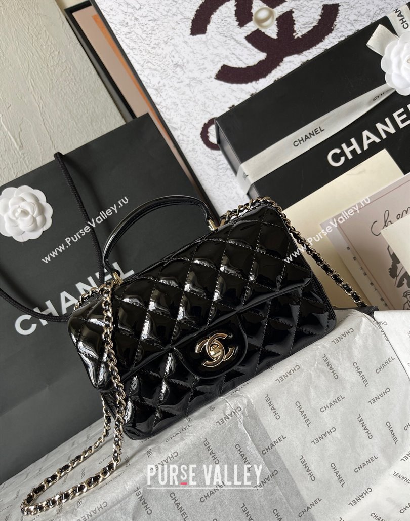 Chanel Patent Calfskin Mini Flap Bag with Top Handle AS2431 Black 2024 0626 (yingf-240626118)