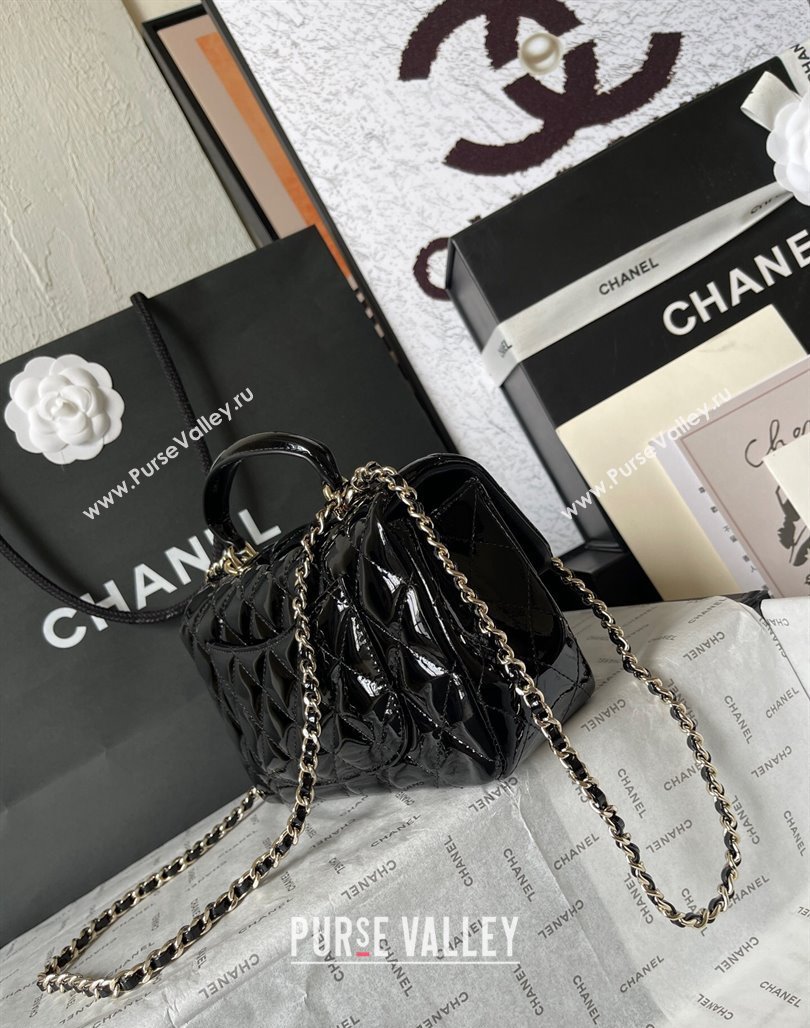 Chanel Patent Calfskin Mini Flap Bag with Top Handle AS2431 Black 2024 0626 (yingf-240626118)