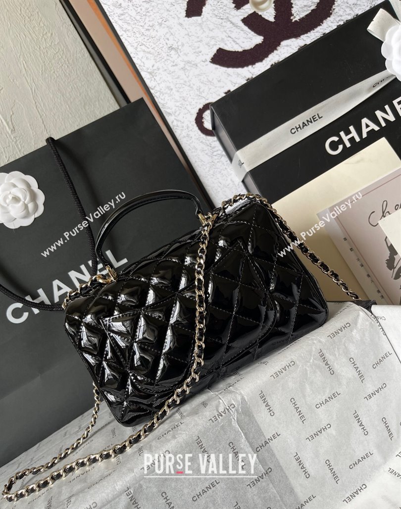 Chanel Patent Calfskin Mini Flap Bag with Top Handle AS2431 Black 2024 0626 (yingf-240626118)