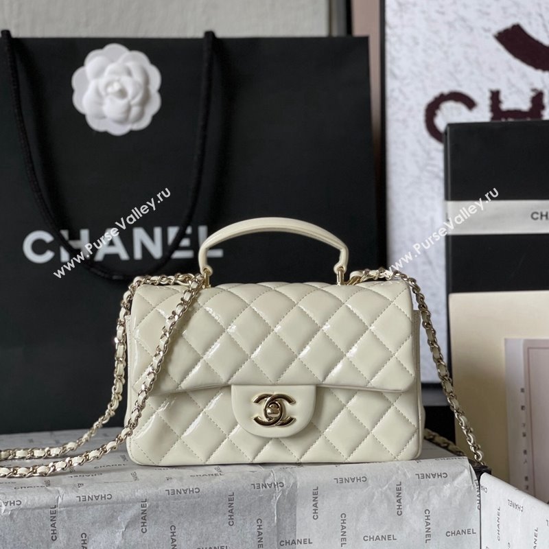 Chanel Patent Calfskin Mini Flap Bag with Top Handle AS2431 White 2024 0626 (yingf-240626120)