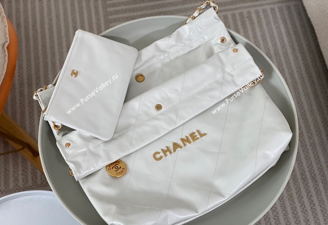 Chanel 22 Matte Calfskin Leather Shopping Bag AS3261 White/Aged Gold 2024 0626 (SM-240626075)