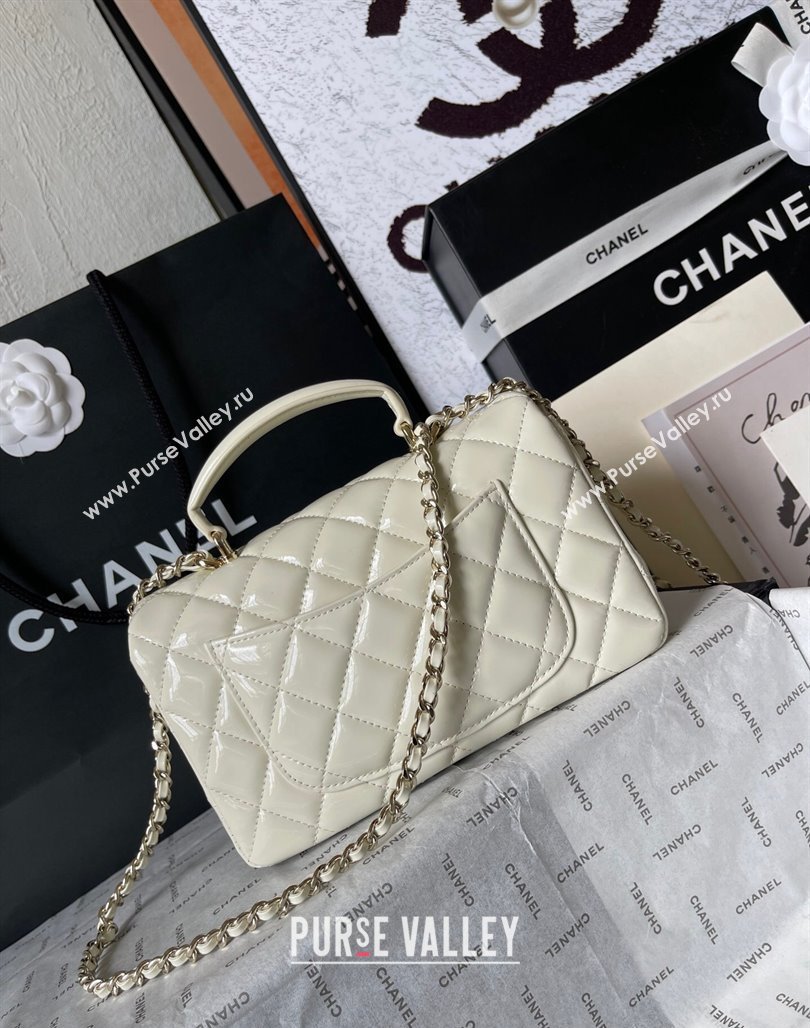 Chanel Patent Calfskin Mini Flap Bag with Top Handle AS2431 White 2024 0626 (yingf-240626120)