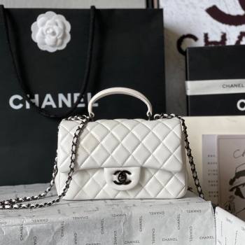 Chanel Lambskin Mini Flap Bag with Top Handle AS2431 White/Black 2024 0626 (yingf-240626119)