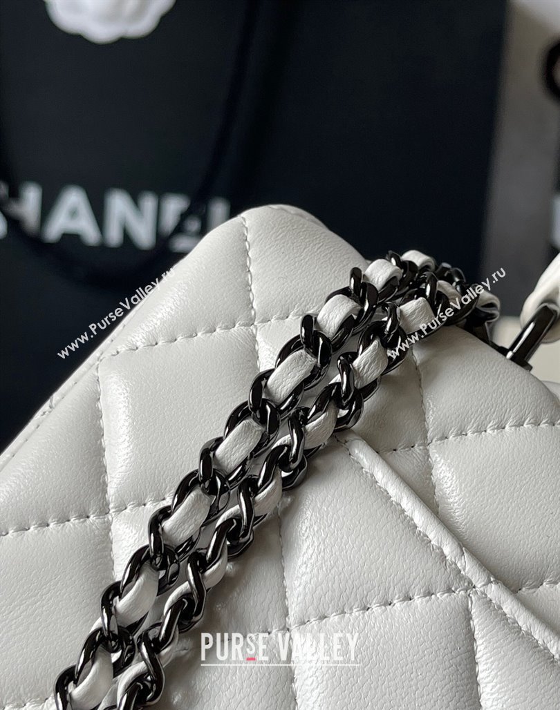 Chanel Lambskin Mini Flap Bag with Top Handle AS2431 White/Black 2024 0626 (yingf-240626119)