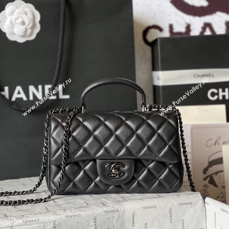 Chanel Lambskin Mini Flap Bag with Top Handle AS2431 All Black 2024 0626 (yingf-240626121)