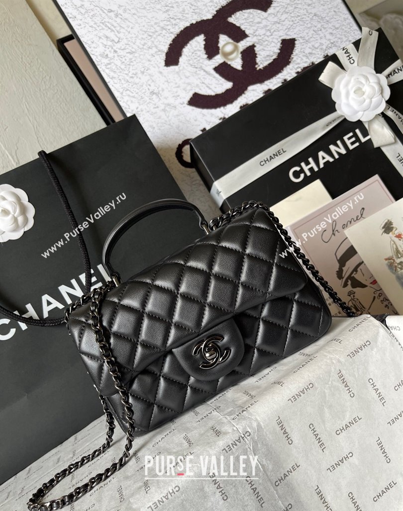 Chanel Lambskin Mini Flap Bag with Top Handle AS2431 All Black 2024 0626 (yingf-240626121)