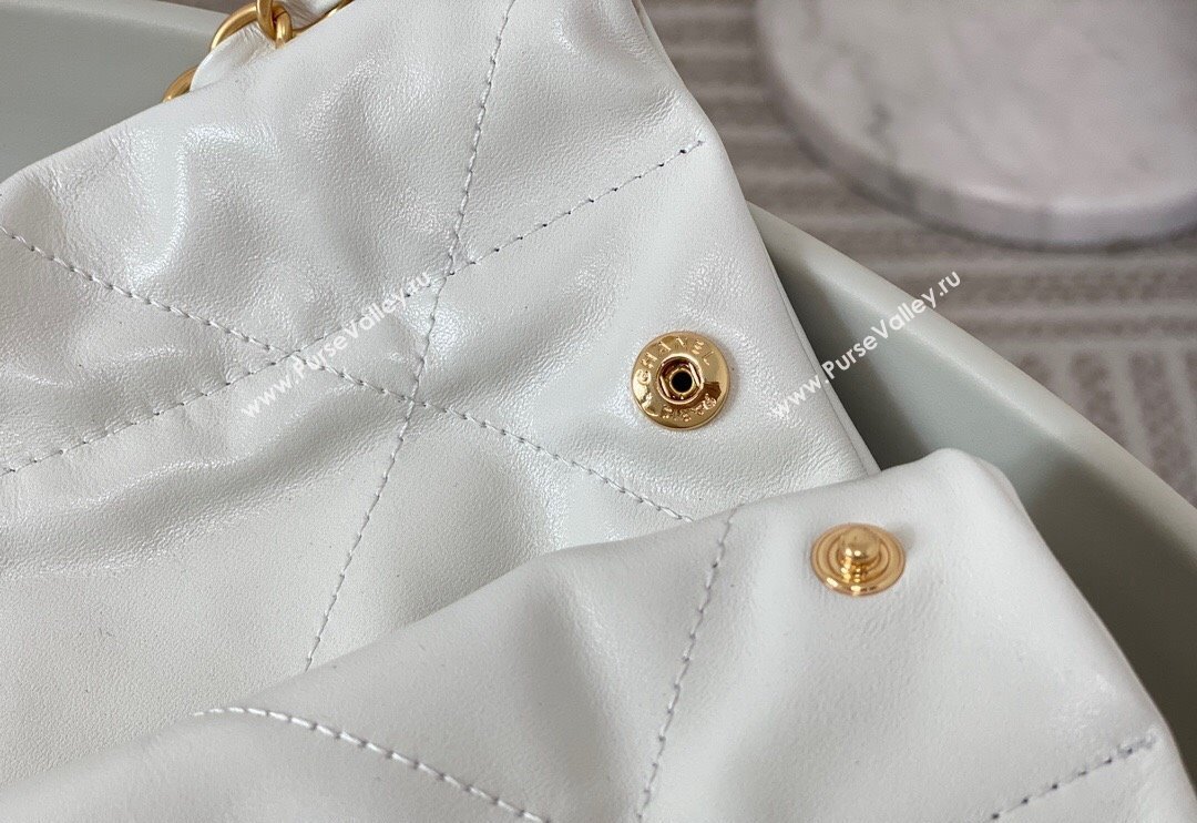 Chanel 22 Matte Calfskin Leather Shopping Bag AS3261 White/Aged Gold 2024 0626 (SM-240626075)