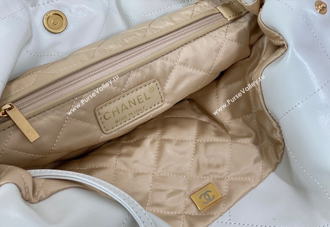 Chanel 22 Matte Calfskin Leather Shopping Bag AS3261 White/Aged Gold 2024 0626 (SM-240626075)