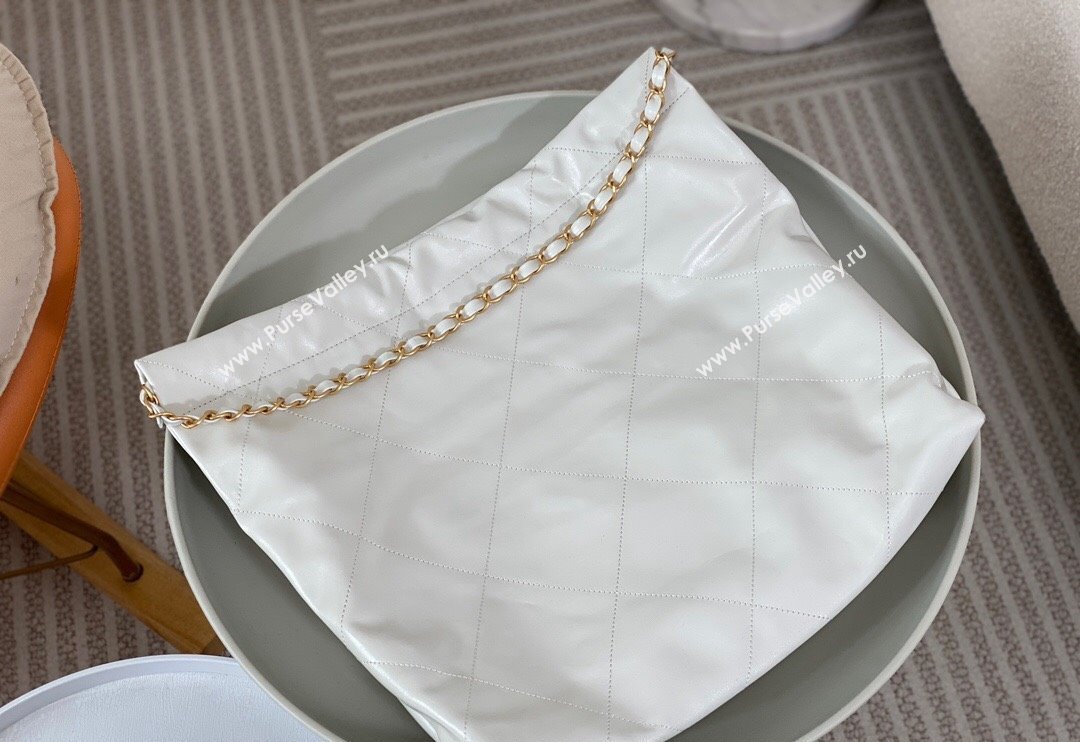 Chanel 22 Matte Calfskin Leather Shopping Bag AS3261 White/Aged Gold 2024 0626 (SM-240626075)