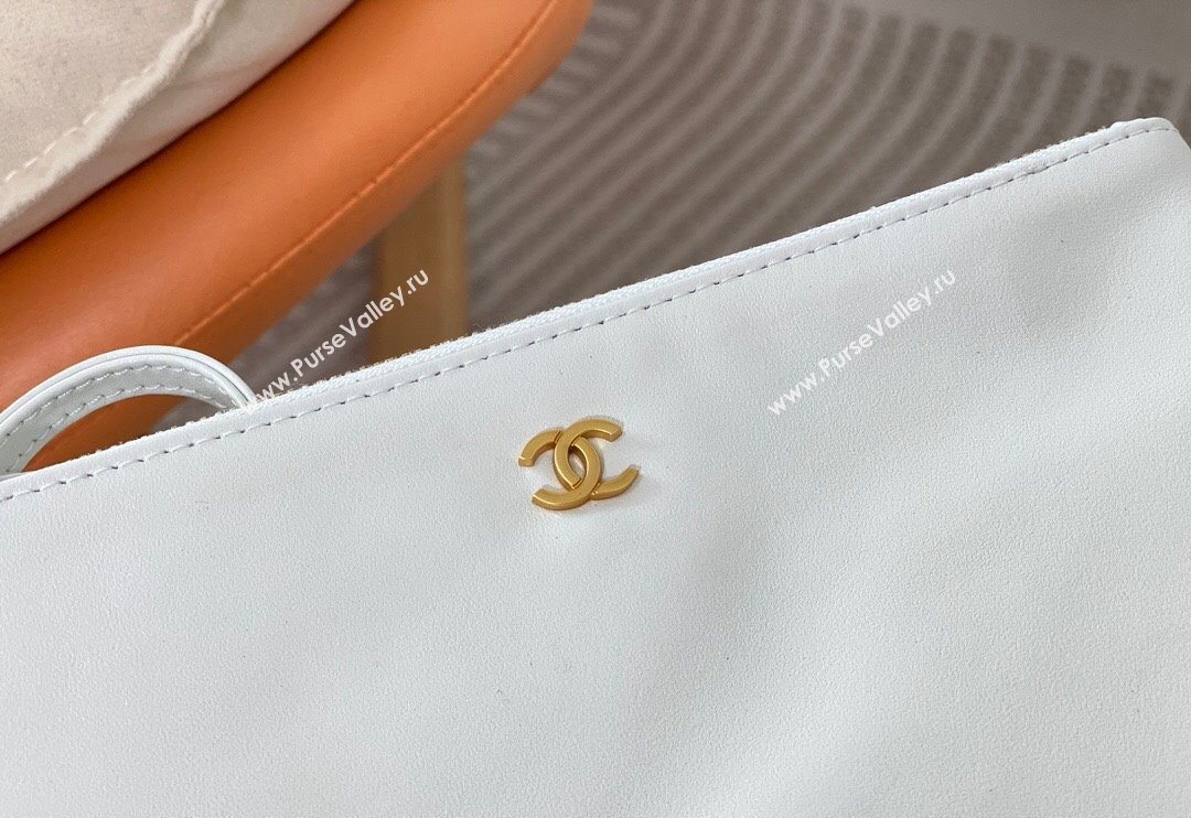 Chanel 22 Matte Calfskin Leather Shopping Bag AS3261 White/Aged Gold 2024 0626 (SM-240626075)