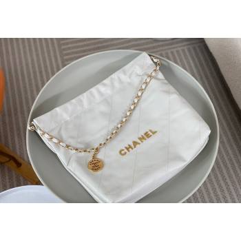 Chanel 22 Matte Calfskin Leather Small Shopping Bag AS3260 White/Aged Gold 2024 0626 (SM-240626074)