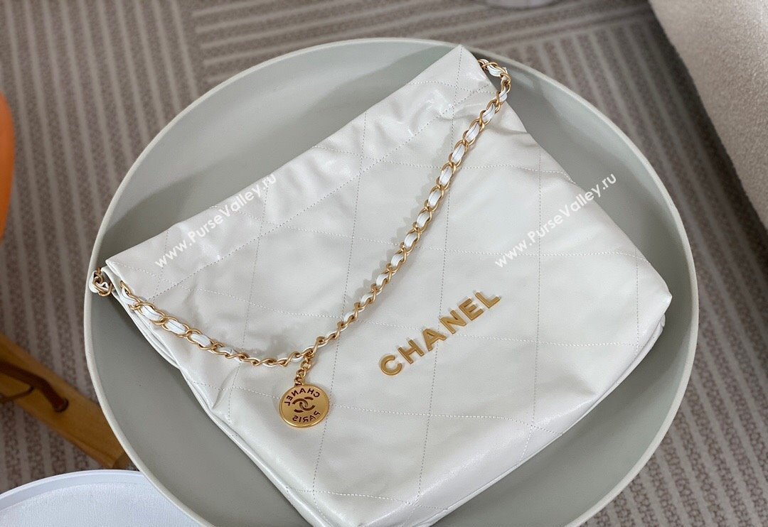 Chanel 22 Matte Calfskin Leather Small Shopping Bag AS3260 White/Aged Gold 2024 0626 (SM-240626074)