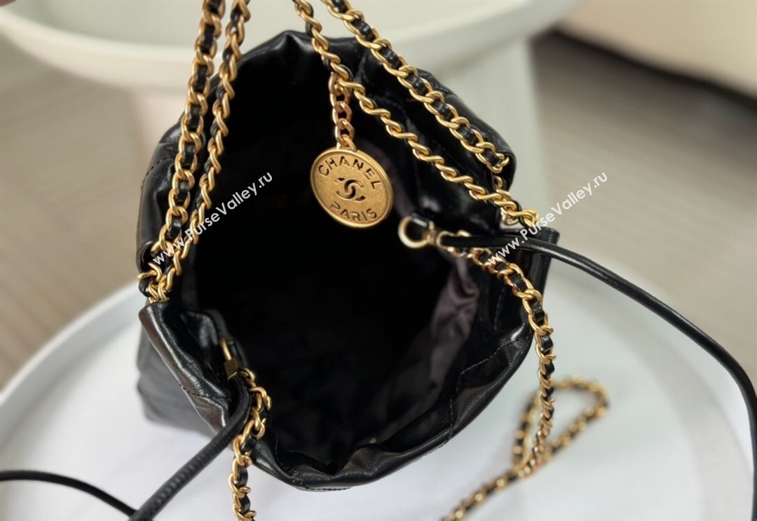 Chanel 22 Shiny Calfskin  Patent Patchwork Mini Shopping Bag AS3980 Black 2024 0626 (SM-240626060)