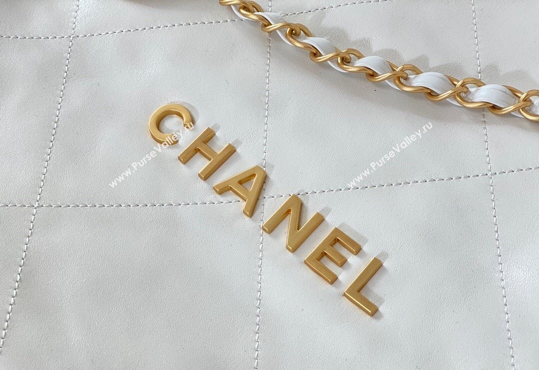 Chanel 22 Matte Calfskin Leather Small Shopping Bag AS3260 White/Aged Gold 2024 0626 (SM-240626074)