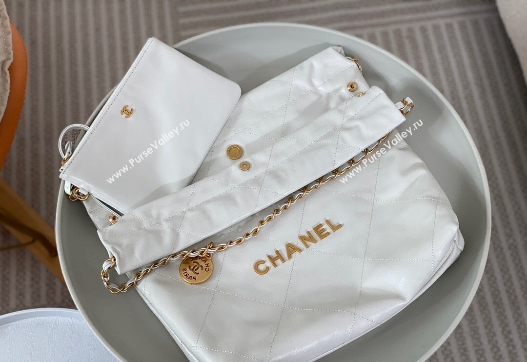 Chanel 22 Matte Calfskin Leather Small Shopping Bag AS3260 White/Aged Gold 2024 0626 (SM-240626074)