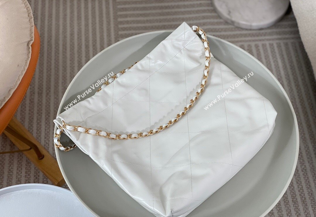 Chanel 22 Matte Calfskin Leather Small Shopping Bag AS3260 White/Aged Gold 2024 0626 (SM-240626074)