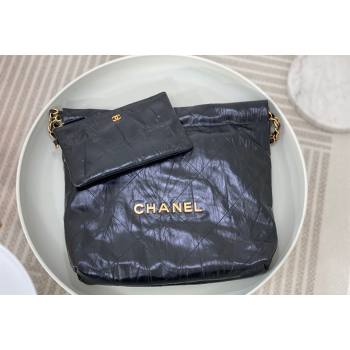 Chanel 22 Crinkled Calfskin Small Shopping Bag AS3260 Black/Gold 2024 0626 (SM-240626076)