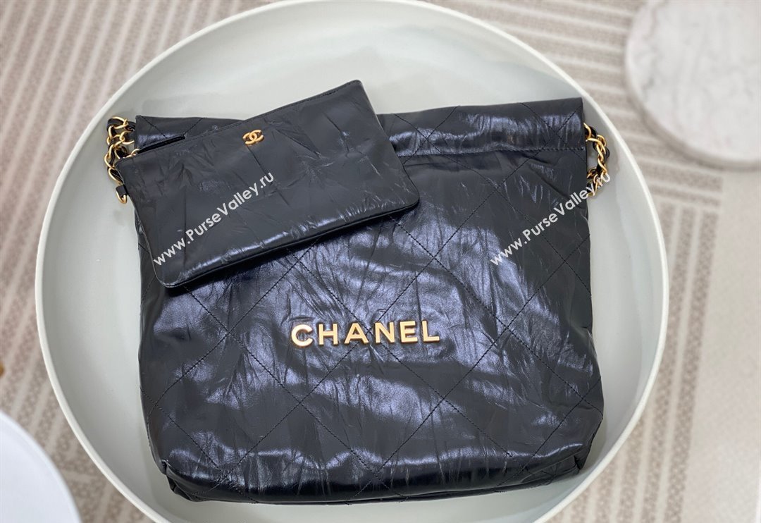 Chanel 22 Crinkled Calfskin Small Shopping Bag AS3260 Black/Gold 2024 0626 (SM-240626076)