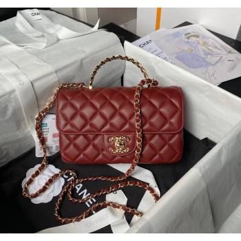 Chanel Shiny Lambskin Mini Flap Bag with Top Handle and Strass Burgundy 2024 AS4924 (yezi-240627009)