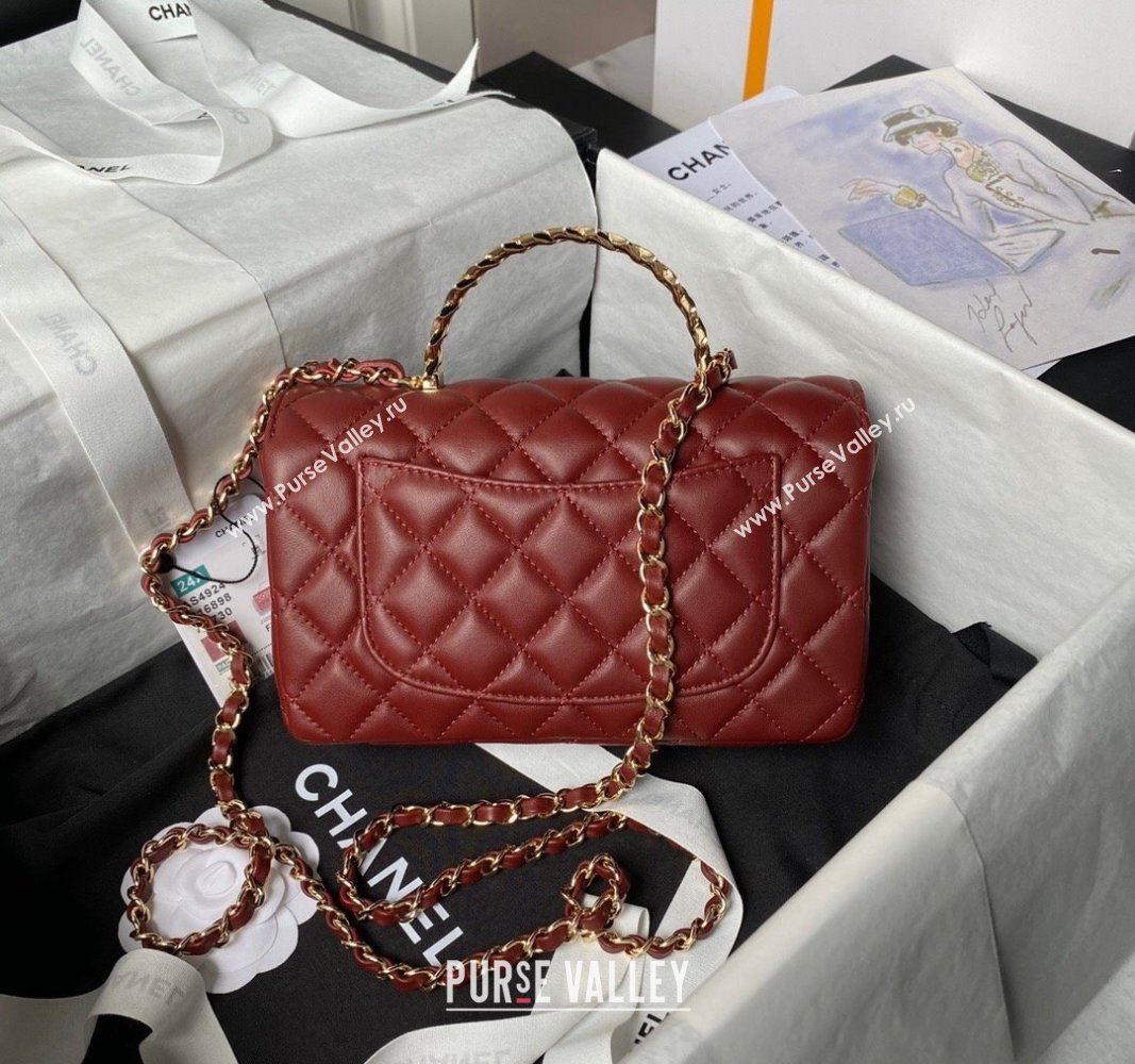 Chanel Shiny Lambskin Mini Flap Bag with Top Handle and Strass Burgundy 2024 AS4924 (yezi-240627009)