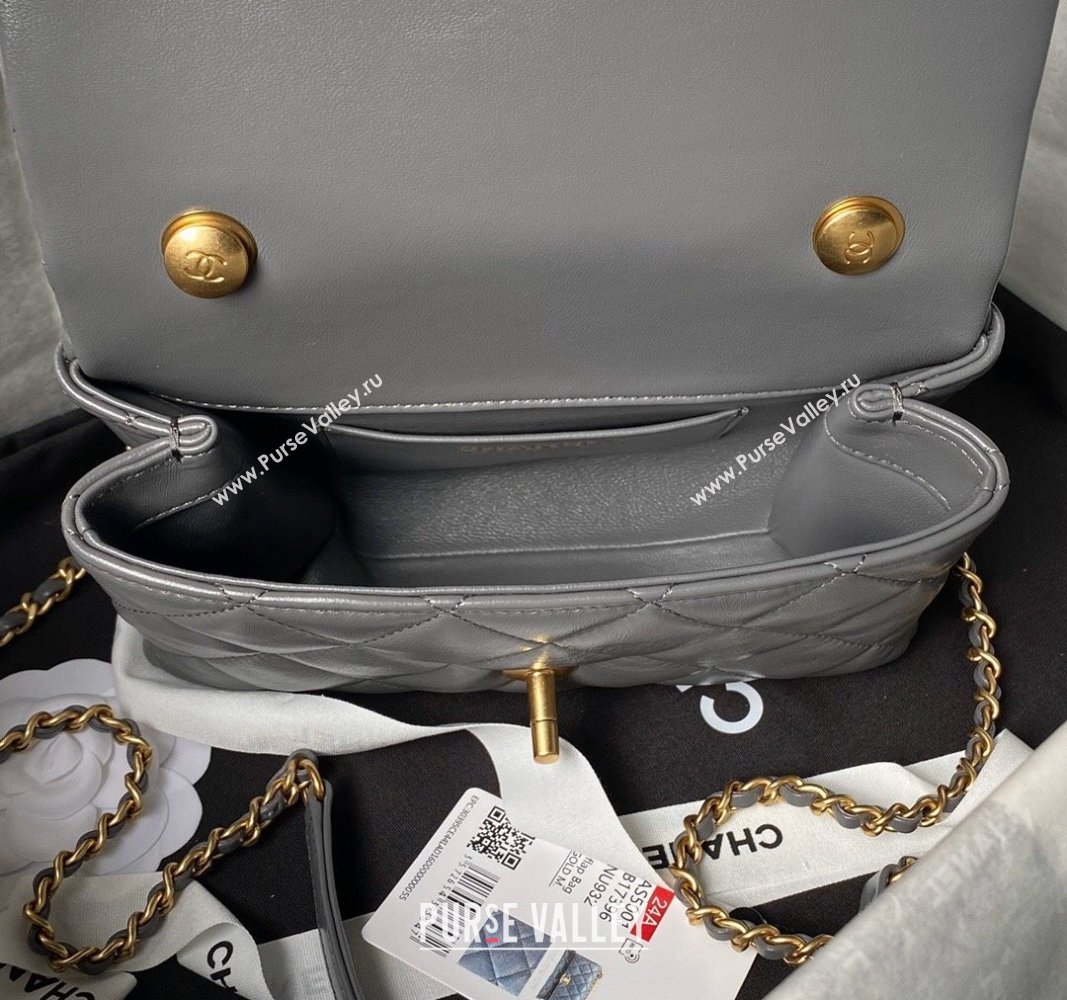 Chanel Shiny Lambskin Mini Flap Bag with Top Handle and Pearls Grey 2024 AS5001 (yezi-240627002)