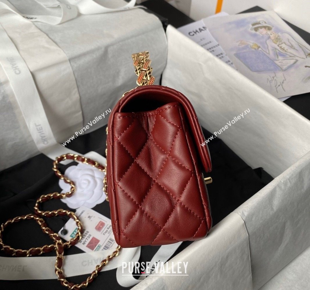 Chanel Shiny Lambskin Mini Flap Bag with Top Handle and Strass Burgundy 2024 AS4924 (yezi-240627009)