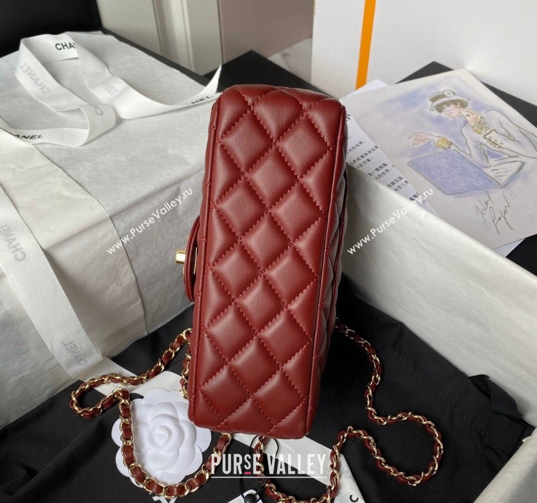 Chanel Shiny Lambskin Mini Flap Bag with Top Handle and Strass Burgundy 2024 AS4924 (yezi-240627009)