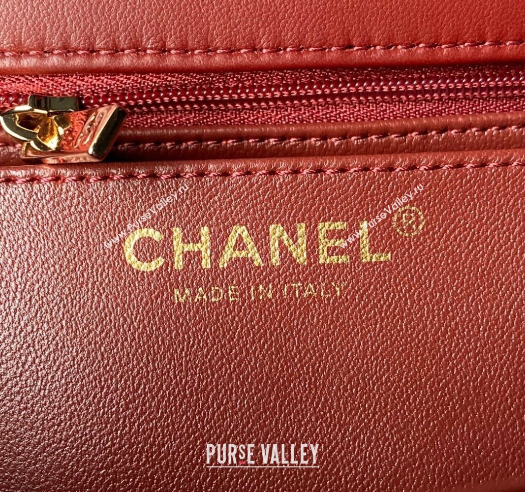 Chanel Shiny Lambskin Mini Flap Bag with Top Handle and Strass Burgundy 2024 AS4924 (yezi-240627009)