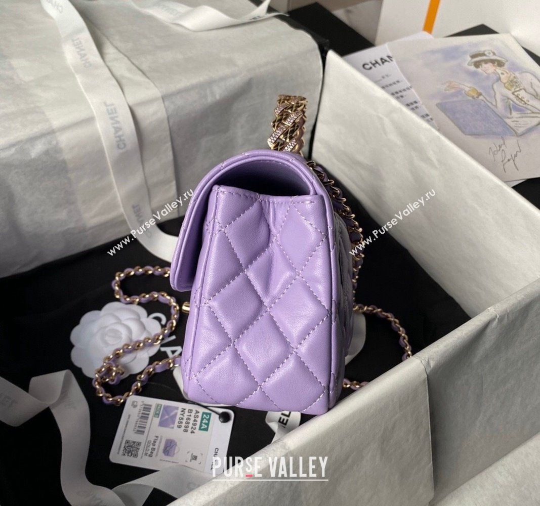 Chanel Shiny Lambskin Mini Flap Bag with Top Handle and Strass Purple 2024 AS4924 (yezi-240627010)