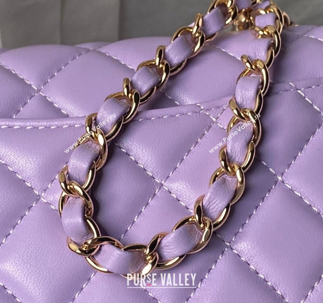 Chanel Shiny Lambskin Mini Flap Bag with Top Handle and Strass Purple 2024 AS4924 (yezi-240627010)