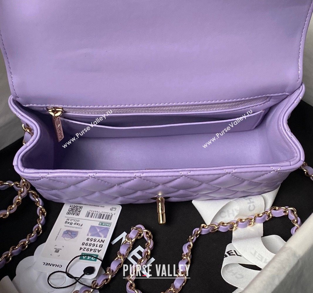 Chanel Shiny Lambskin Mini Flap Bag with Top Handle and Strass Purple 2024 AS4924 (yezi-240627010)