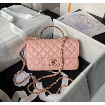 Chanel Shiny Lambskin Mini Flap Bag with Top Handle and Strass Light Pink 2024 AS4924 (yezi-240627011)