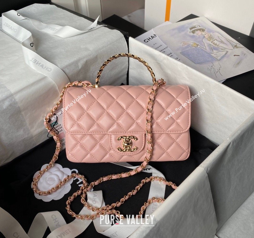 Chanel Shiny Lambskin Mini Flap Bag with Top Handle and Strass Light Pink 2024 AS4924 (yezi-240627011)