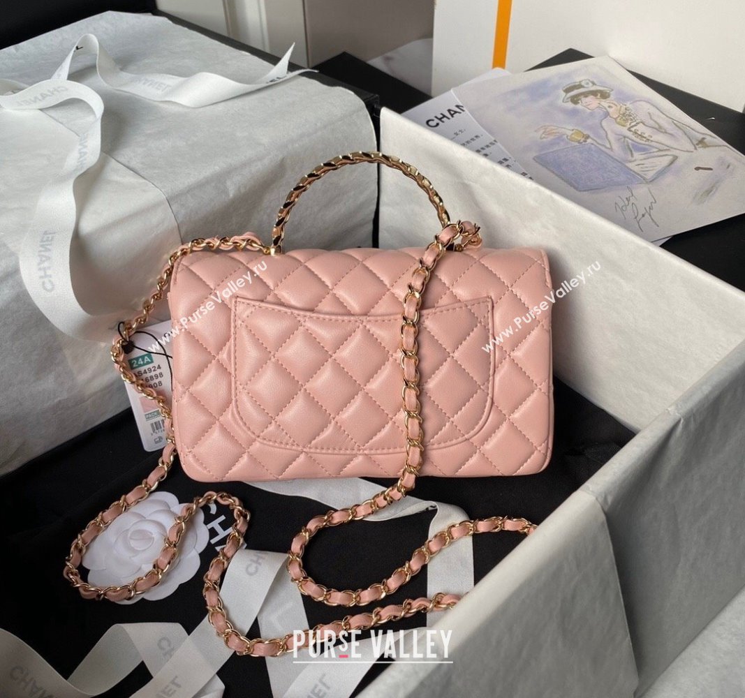 Chanel Shiny Lambskin Mini Flap Bag with Top Handle and Strass Light Pink 2024 AS4924 (yezi-240627011)