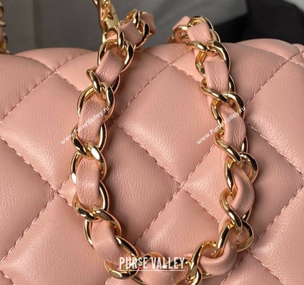 Chanel Shiny Lambskin Mini Flap Bag with Top Handle and Strass Light Pink 2024 AS4924 (yezi-240627011)